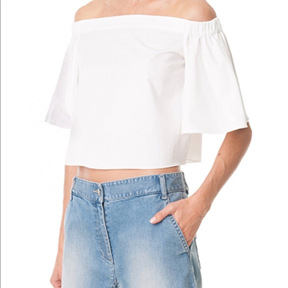 Tibi Satin Poplin Off the Shoulder Top